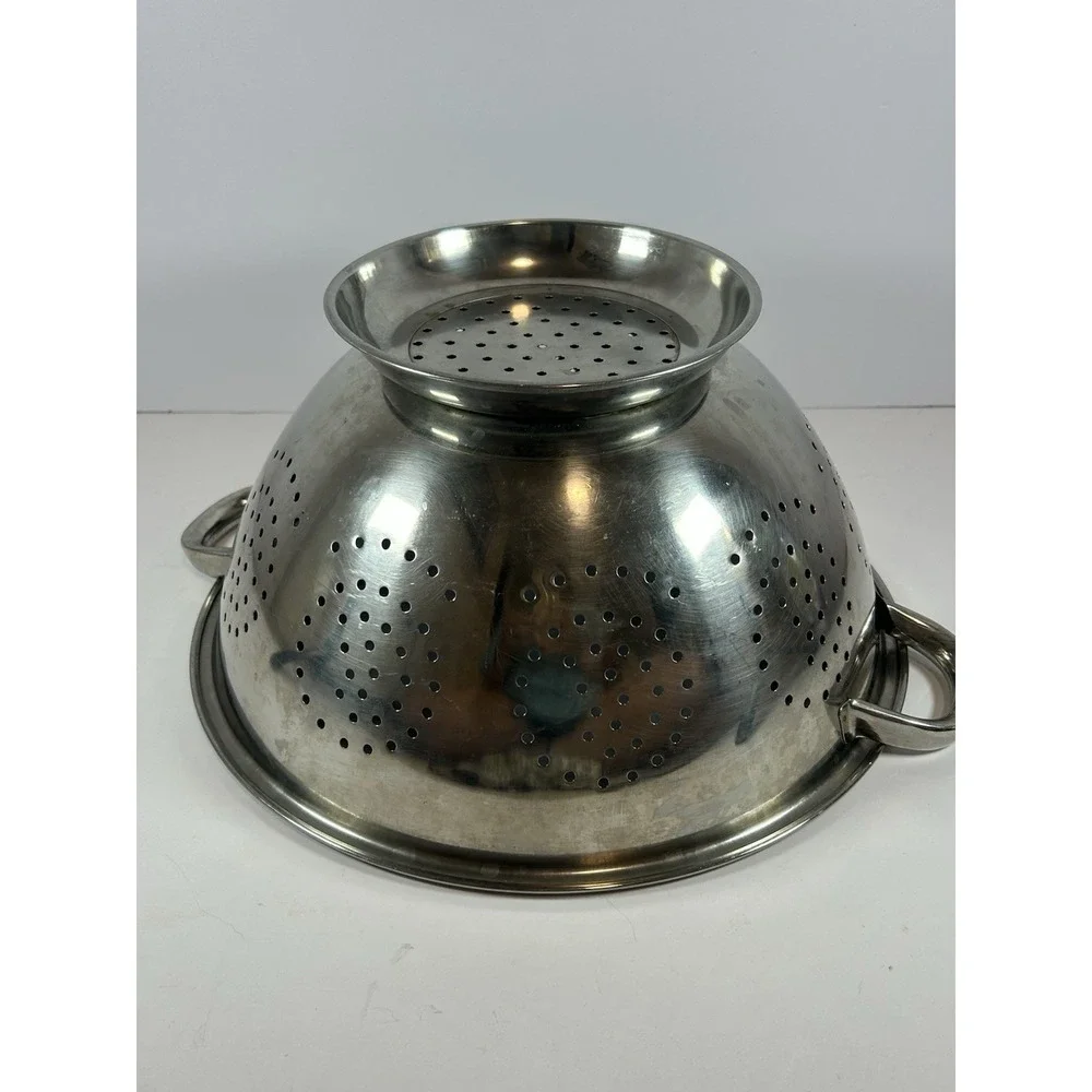 Vintage Stainless Steel Colander  With Base and Handles 15